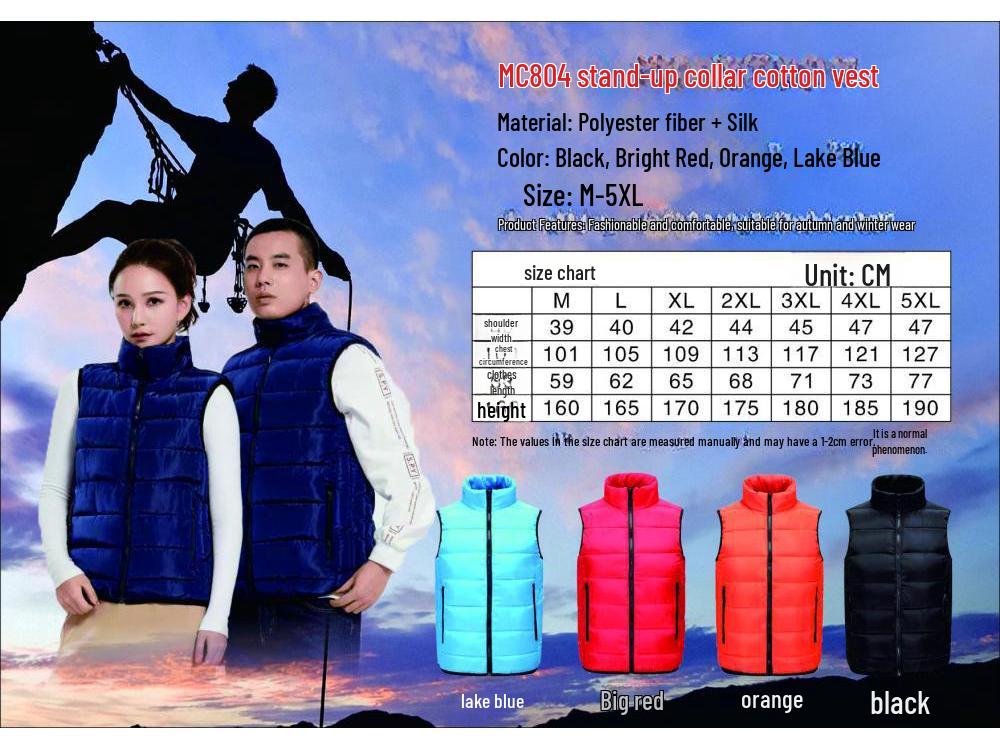 Unisex Winter Down Cotton Vest – Thick, Warm, Outdoor Waistcoat with Embroidered Logo