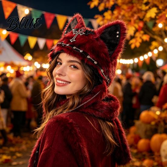 Birthday Gift for Friends Cute Plush Animal Hat Furry Cat Ear Headwear Winter Halloween Party Costume Hat Soft Warm Cap Costume Cosplay Accessories