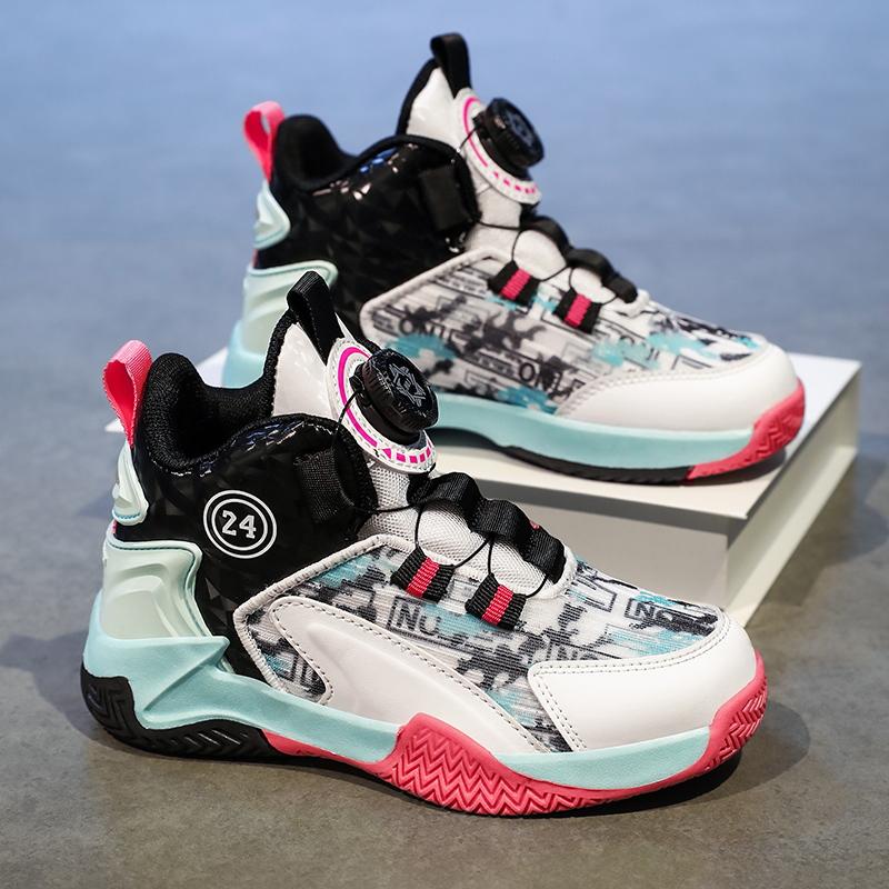 31-40 Children's Large Size Anti Slip and Wear-resistant Fashionable Sports Shoes High Top Basketball Shoes