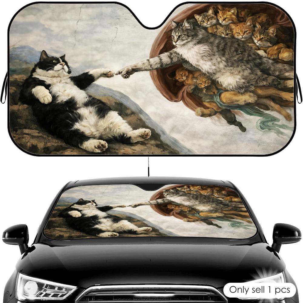 Famous Paintings Parody Sun Visor Car Windshield Sun Shade UV Protection Heat Insulation Cover Universal Sun Protector