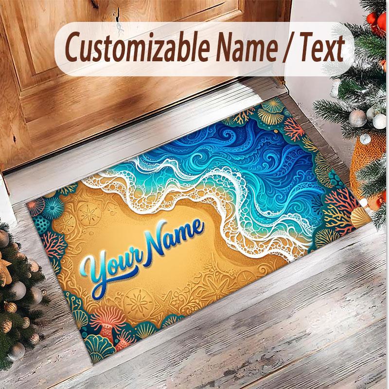 Fish Ocean Theme Soft Crystal Velvet Rug Custom Name & Text Print Non Slip Floor Rug for Bedroom Living Room