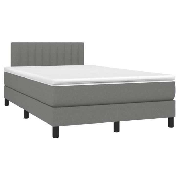 3140202 vidaXL Lit à sommier tapissier avec matelas Gris foncé 120x200cm Tissu