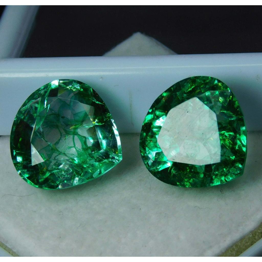 Natural Green Emerald Loose Gemstone 16.14 ct Pear Shape Pair for Jewelry Making and Gem Collections