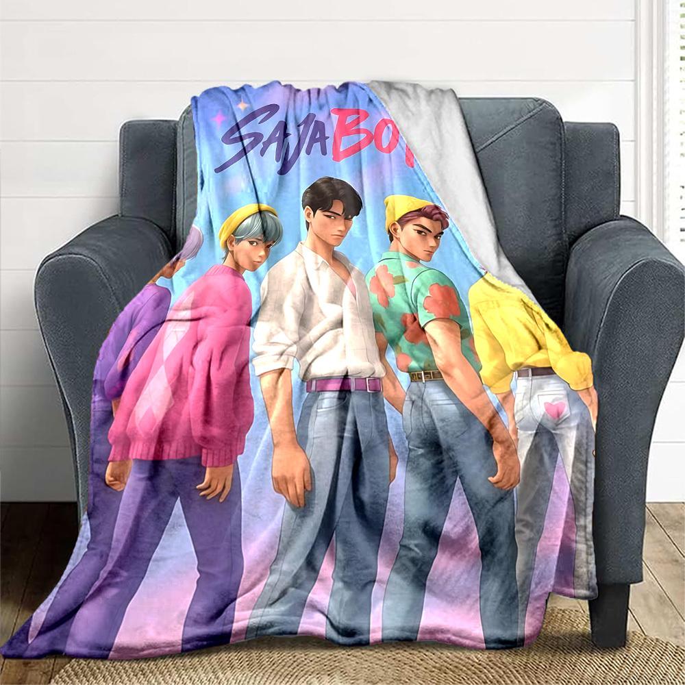1pc Saja Boys Flannel Blanket [Cozy Throw Blanket] For Sofa, Bed, Travel, Camping, Livingroom, Office, Couch, Chair, And Bed