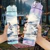 1PC Snow Mountain Lake Winter Landscape Print 750ml Color Plastic Sports Water Bottle Leakproof Flip Straw Lid Suitable for Sports Office Home Use