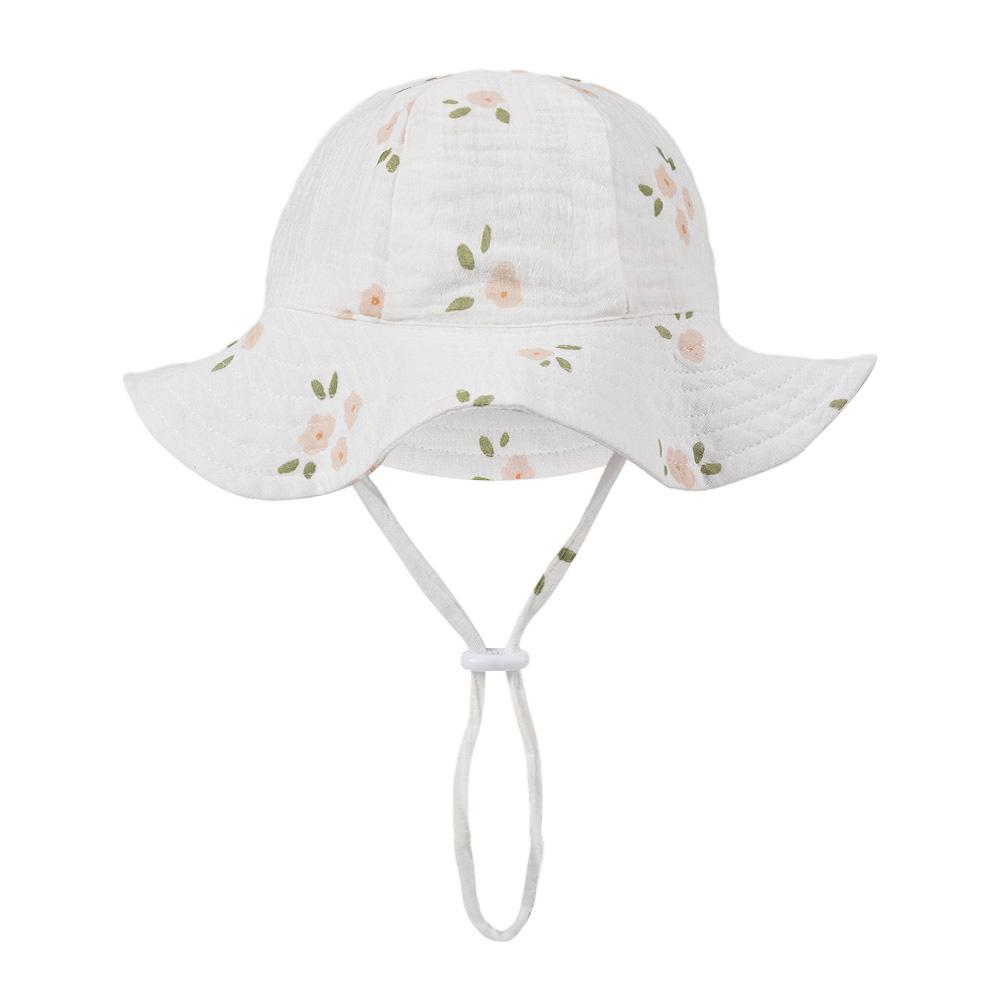 Floral Print Baby Bucket Hats Adjustable Solid Caps for Infant Boys Girls Sunscreen Outdoor Beanies Beach Fishing Headwraps