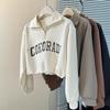 Short waist sweater women's autumn thin loose and thin half-zipper Plo collar printed top