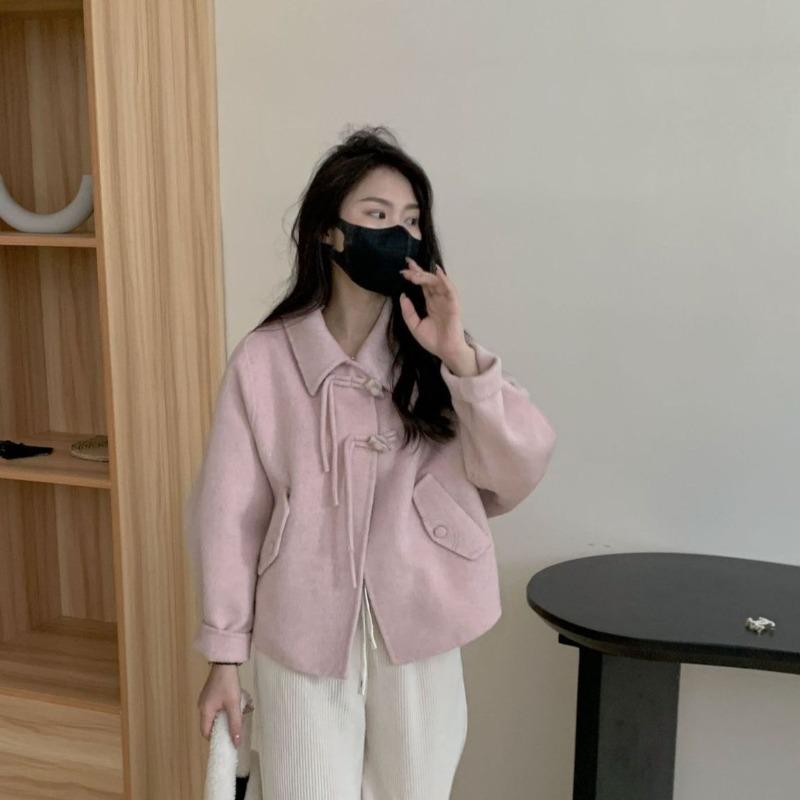 

Новое двухстороннее шерстяное пальто, короткое, корейский стиль, свободное повседневное шерстяное пальто S