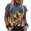 3D Cat Painting Women's T-shirt Cat Image Printing Round Neck Casual Summer Tops