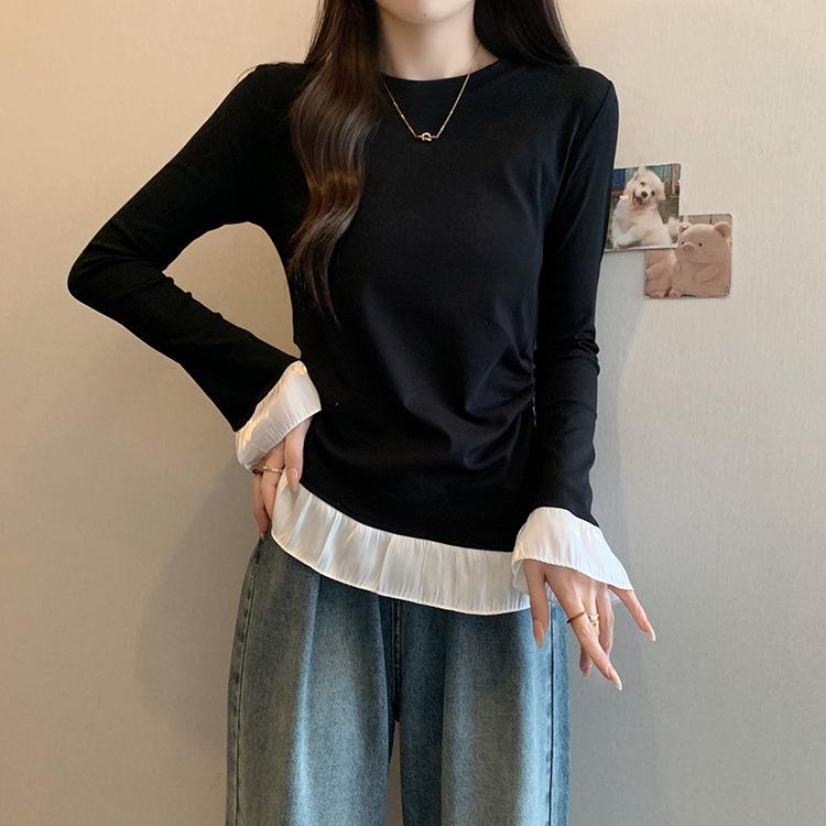 

Plus Size Women s Patchwork Ruffle Long Sleeve Top XL чорний
