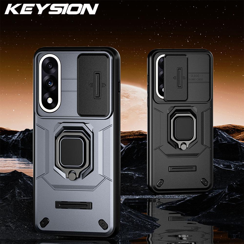 KEYSION Shockproof Case for OnePlus Nord 5 5G Slide Camera Lens Protection Metal Ring Stand Phone Cover for One Plus 1+ Nord 5