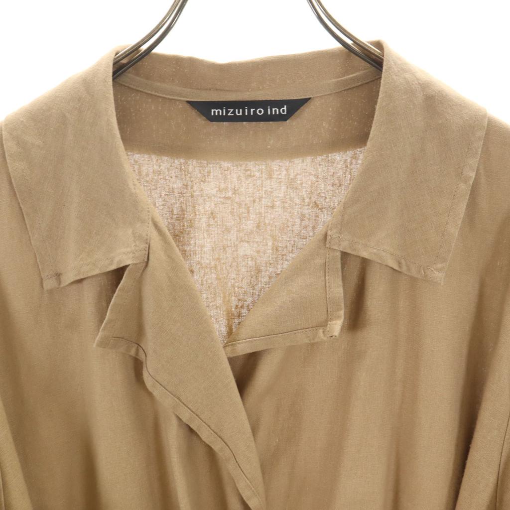 Mizuiro Ind Made In Japan Linen Blend Long Sleeve Gown Coat Beige Brown Women Used