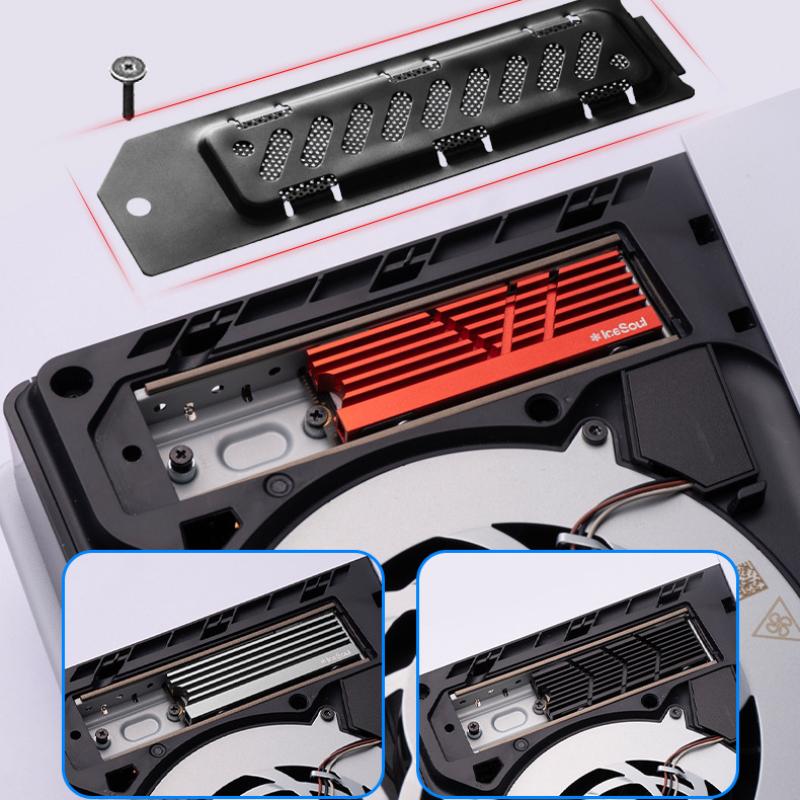 SSD-Kühlkörper-Staubschutz für PS5 Slim/Pro-Spielekonsole M.2 SSD-Erweiterungssteckplatz Kühlloch Aluminiumlegierung Kühlgehäuse