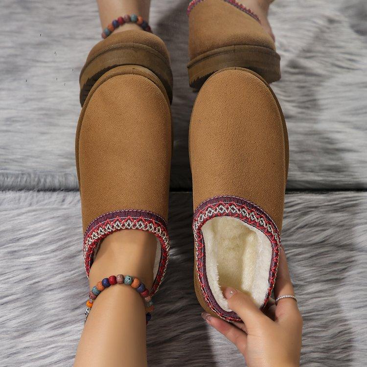 Snow boots women's new winter velvet warm thick soles without heel bag head fluffy half slippers cotton shoes