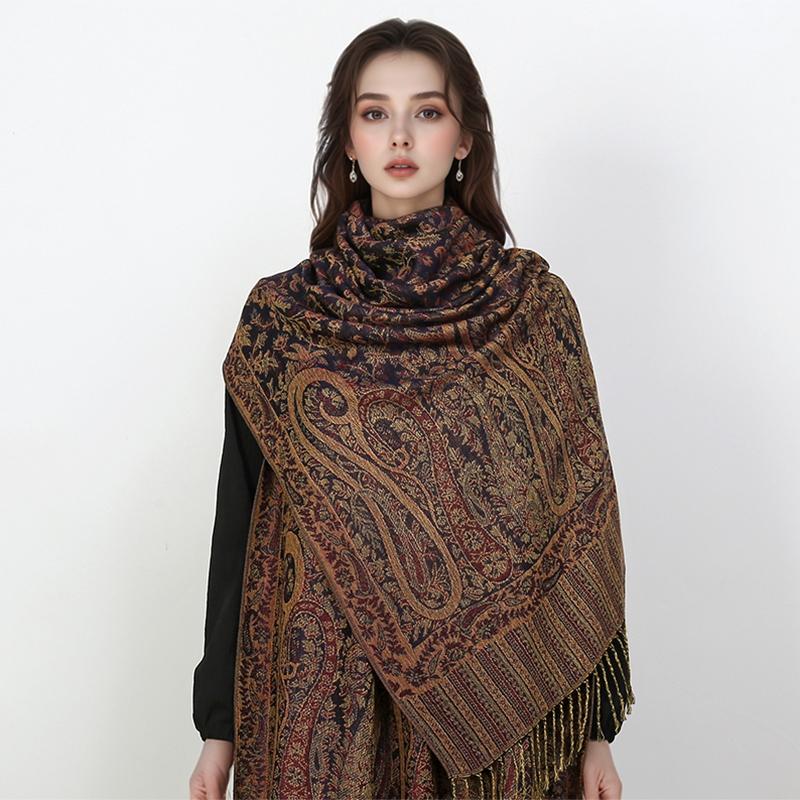 Écharpe Hijab Vintage Jacquard Cajou pour Femme, Photo de Voyage, Cape Extérieure, Turbans pour Femme, Châle, Vêtements Islamiqu