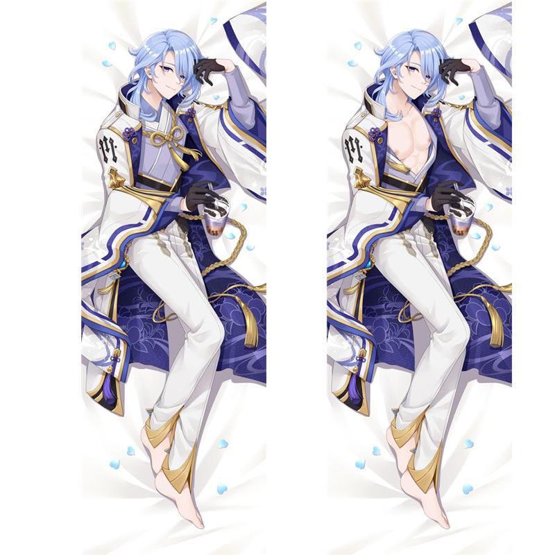 Anime Kamisato Ayato Cosplay przytulna poszewka na poduszkę Genshin Impact męski rzuć poduszka 2-stronny nadruk okładka