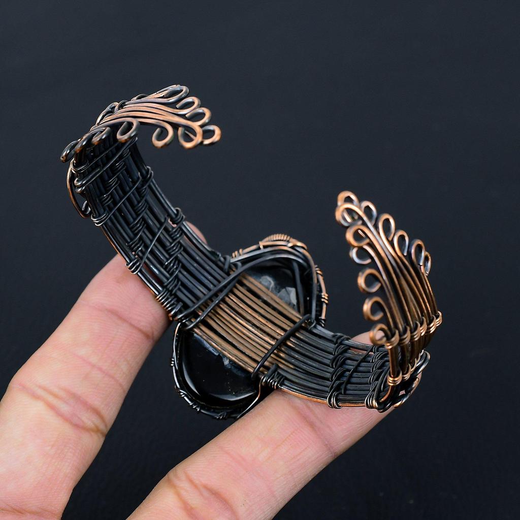 Blå australsk triplett opal edelsten ren kobbertråd innpakket håndlaget mansjett/armbåndsmykker