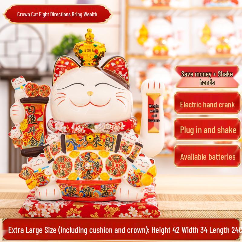 Large Waving Hand Lucky Cat Ornament - Cashier Desk Home Decor Gift