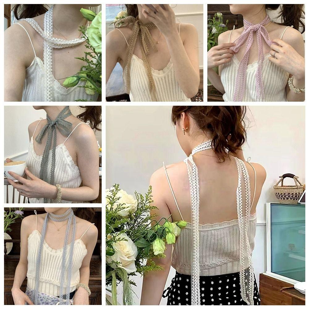 

Hairband Lace Narrow Neckerchief Embroidery Y2k Long Shawl Sweet Mesh Thin Scarf Female білий