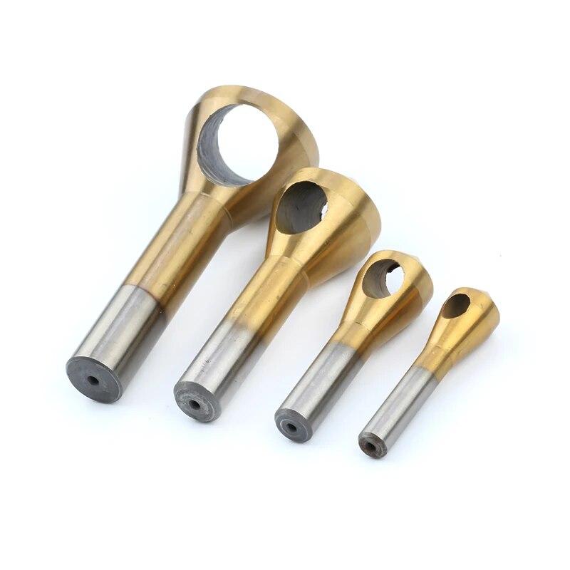 

Набор из 4-х инструментов из быстрорежущей стали с титановым покрытием для снятия фаски с косым отверстием, для удаления стружки, снятия заусенцев и точения торцов Round