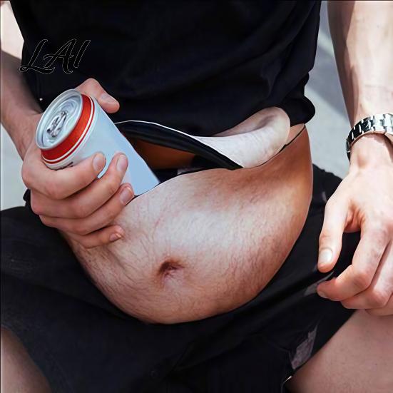 White Elephant Gift Ideas Beer Belly Fanny Pack Funny Hairy Waist Bag Realistic 3D Big Theme Party Bag Belly Dad Bod Gag for Men Husband