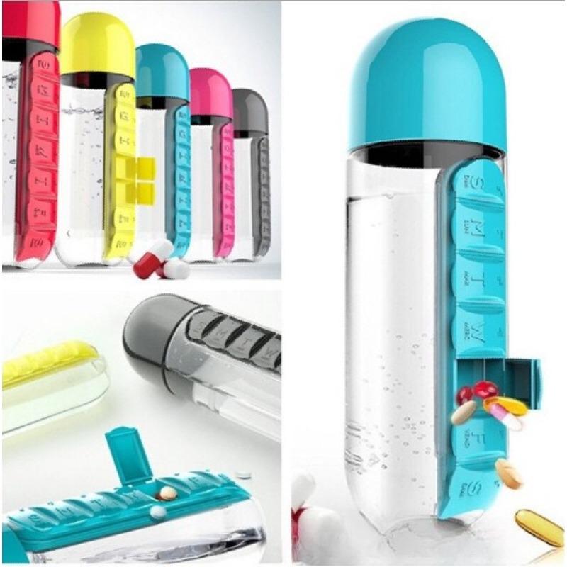 2-in-1 600ml Water Cup Sports Plastic Water Bottle Combine Daily Pill Boxes Organizer Drinking Bottles With 7 Grids Medicine Box
