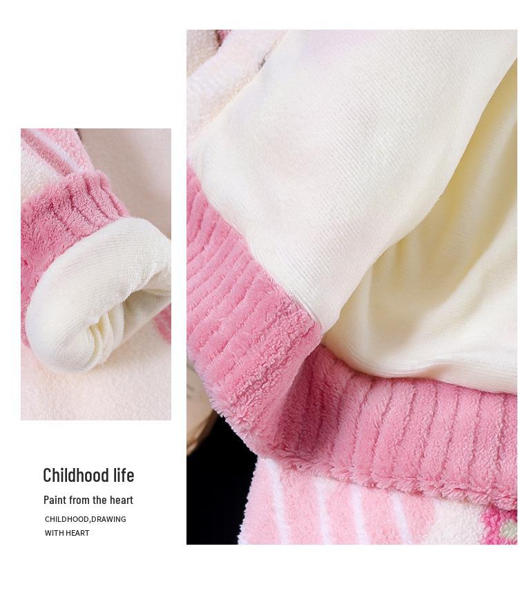 Infant Girls' Flannel Pajama Set - Autumn/Winter Toddler Homewear, Two-Piece