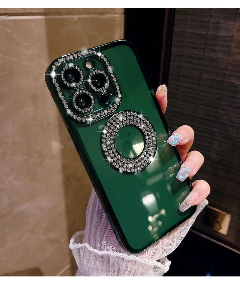 Luxury Electroplated Diamond Glitter Case For iPhone 11 12 13 14 15 16 Pro Max 14 Plus Transparent Hollow Out Bumper Soft Cover