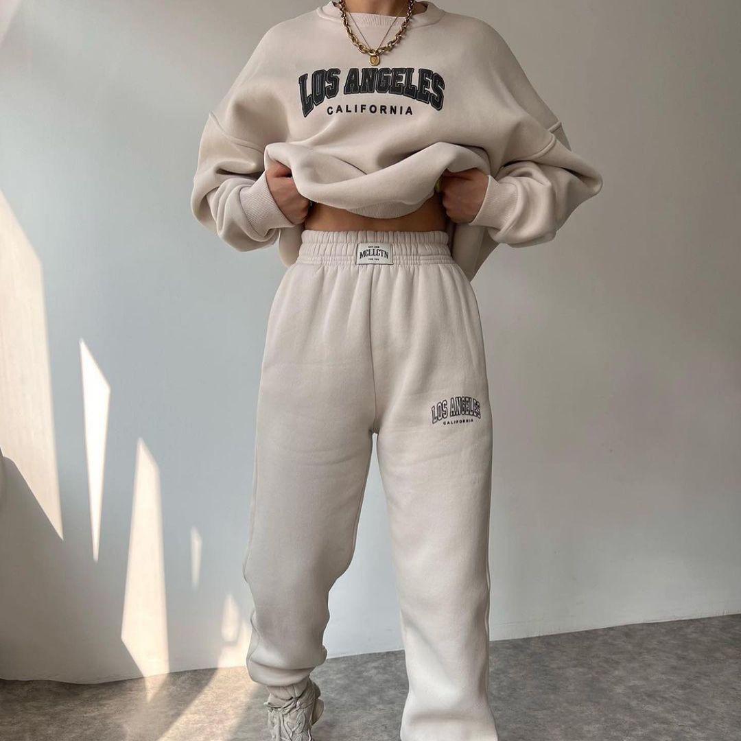 

Женский повседневный модный толстый костюм с принтом плюс флисовая толстовка + брючный костюм S абрикосовый