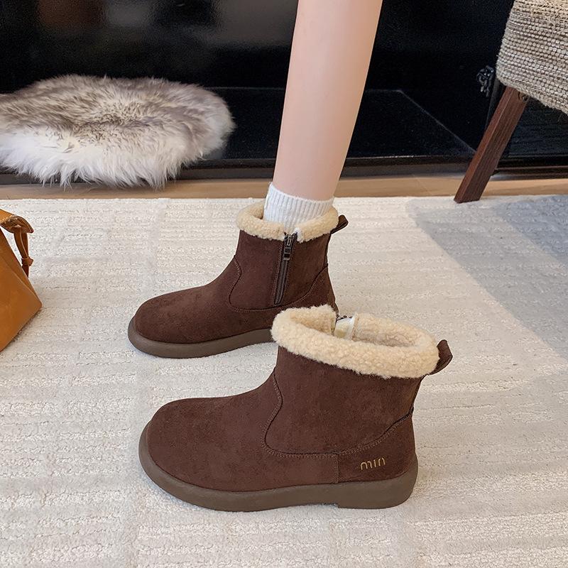 2025 new all-leather boots Martin boots platform-soled Boken shoes plus fluff thermal boots snow boots cotton shoes