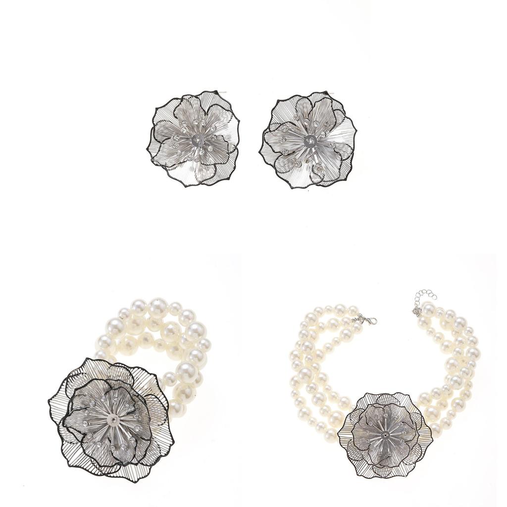 Cross Necklace With Pearl Chain And Floral Design For Womens Fashion Accessories