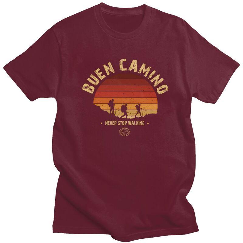 Custom Trendy Buen Camino De Santiago T Shirt Men Short Sleeve Pure Cotton Tshirt Tee Tops Fashion Tshirts