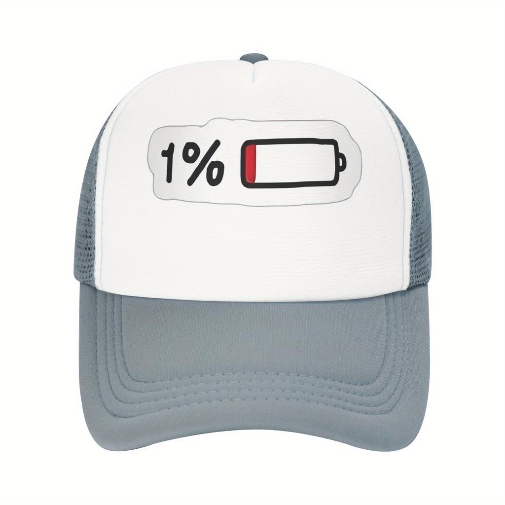 Low Battery 1 Percent Graphic Trucker Hat Breathable Mesh Adjustable Snapback Casual Cap