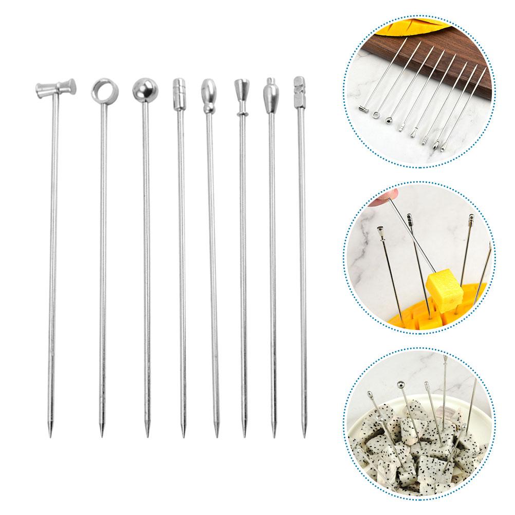8 Pcs Metal Fruit Needle Cocktail Stirrers Fine Toothpicks Swizzle Sticks for Cocktails Stainless Steel