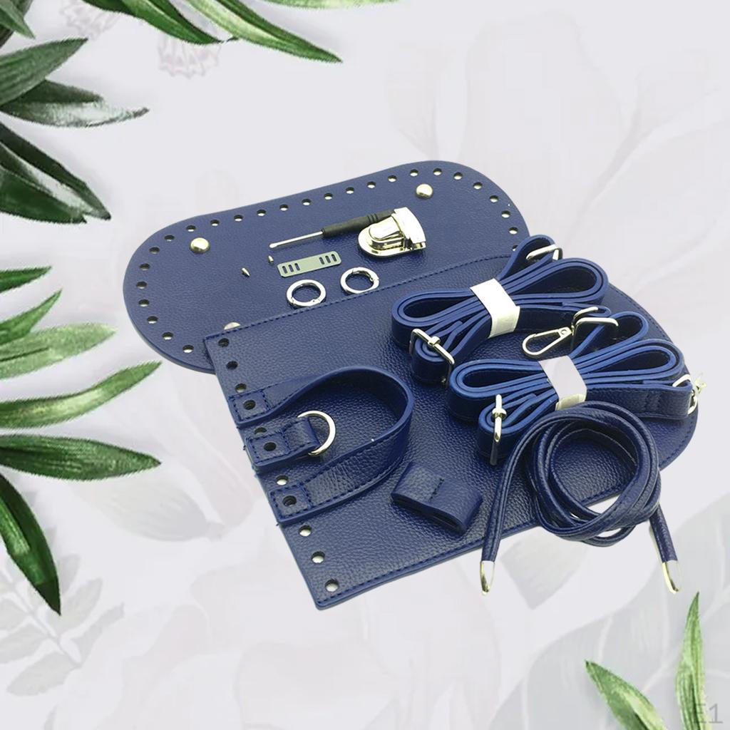 7 Pieces DIY PU Leather Knitting Crochet Bags Nail Bottom Mat with Holes Snap Hook Clasps Fit for