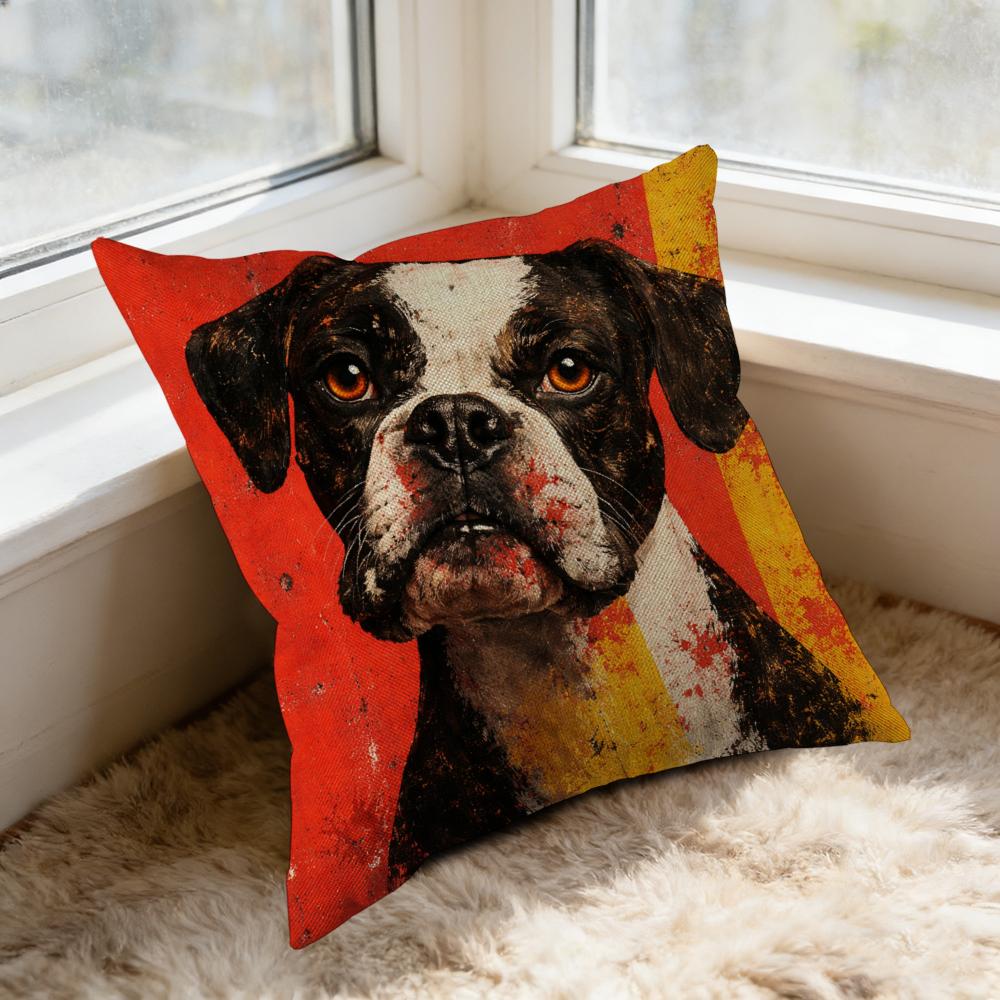 Pillow Case Red And Yellow Boston Terrier Dog Print Decorative Cushion Cover For Home Living Room Sofa Bedroom Window Seat