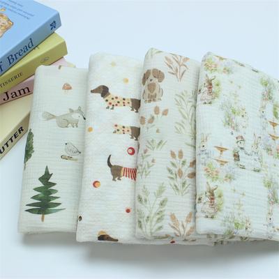 0,5m/1m/2m Weicher Reiner Baumwoll-Doppellagen-Krepp mit Cartoon-Aufdruck Stoff zum Nähen von Kinderkleidung Pyjamas Handgemachter DIY-Stoff