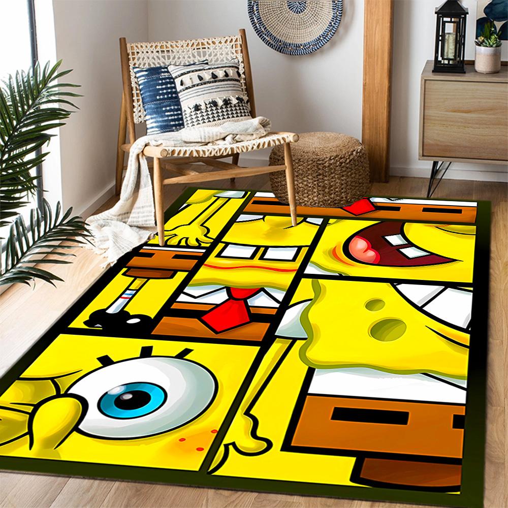 Happy Spongebob Happiness Themed Anti-Slip Rugs - Polyester Home Decor, Suitable for Bedrooms, Living Rooms, Doorways, Studios, and Decorations