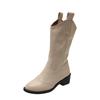 Brown Coarse Heel Martin Boots Women's New Pointed Mid-tube Pile Boots Western Cowboy Maillard Autumn Boots