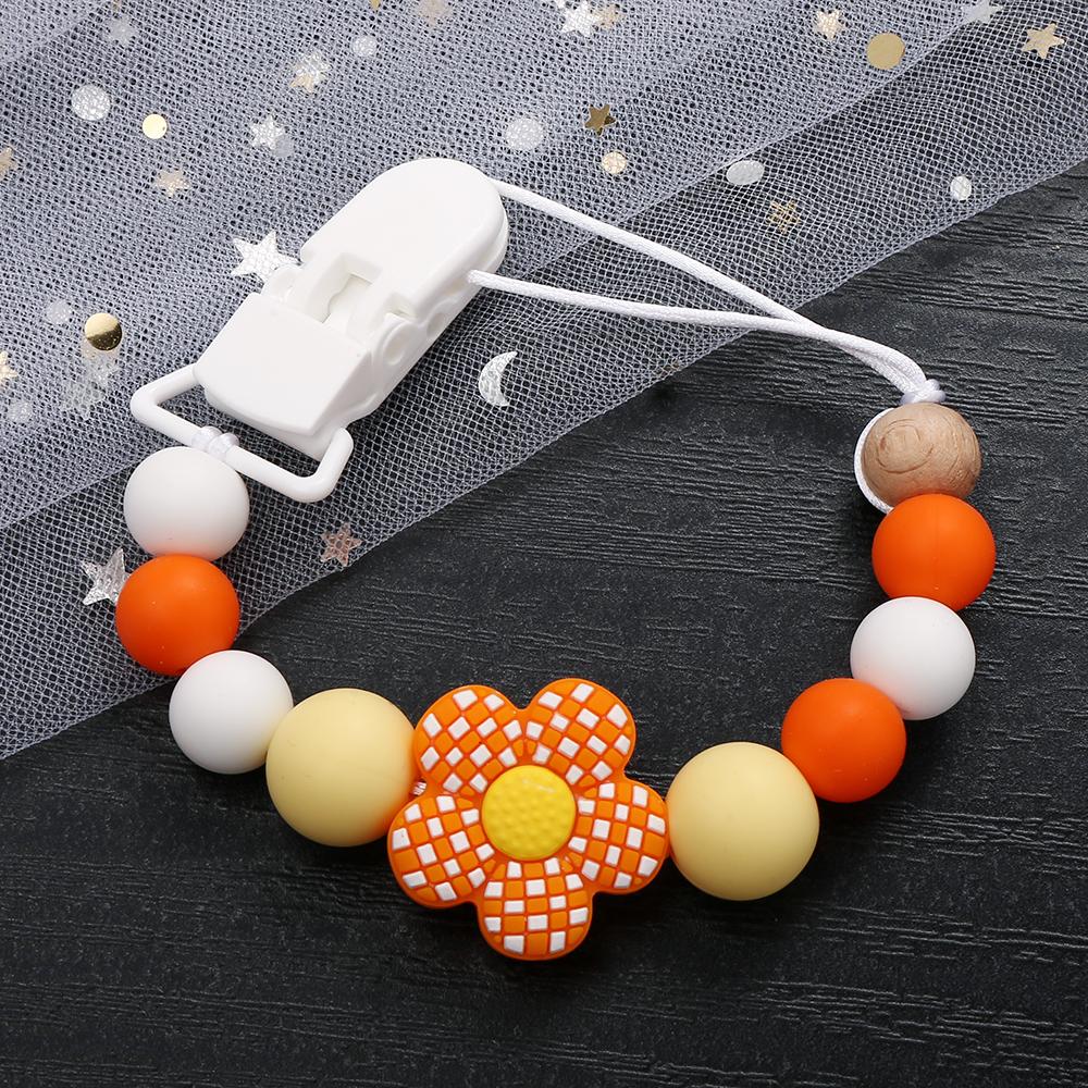 New Baby Pacifier Clips Silicone Flower Beads Baby Pacifier Chain Teether Teething Toys Dummy Clip Holder Chain Clip Baby Gifts