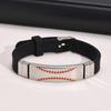Men's Stainless Steel & Silicone Baseball Pattern Bracelet BS-105