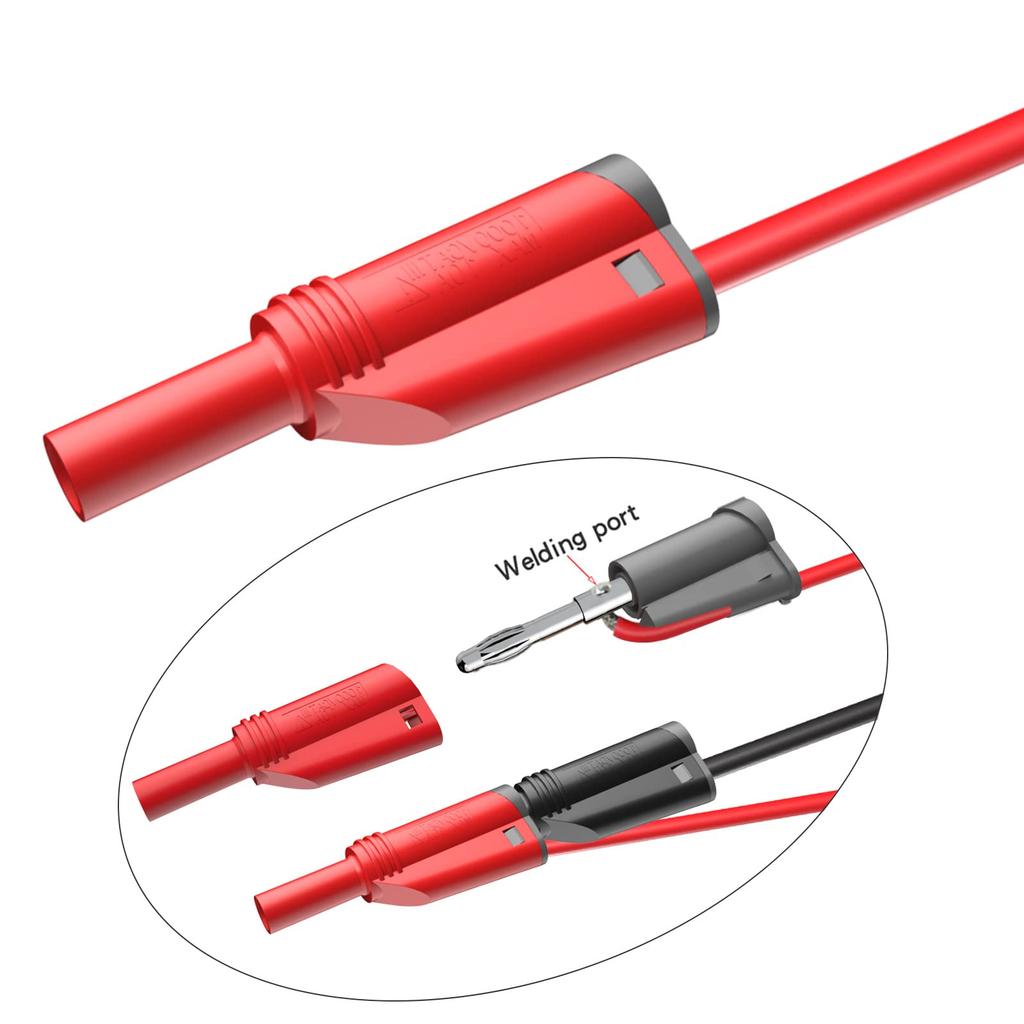 Cleqee Stackable Banana Plug Silicone Test Lead 4mm Stackable Banana Plug with Alligator Crocodile Test Forkback Probe Pin for Replaceable Test Set of