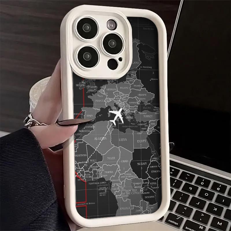 Monochrome Weltkarte Reise Flugzeugroute Kunst Handyhülle für iPhone 17 16 15 14 13 12 11 Serie Pro Max