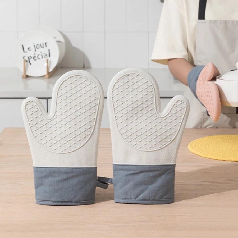 2Pcs Oven Gloves Silicone Thicken High Temperature Resistant Anti-burn Microwave Silicone Non-slip Gloves Kitchen Baking Mitt