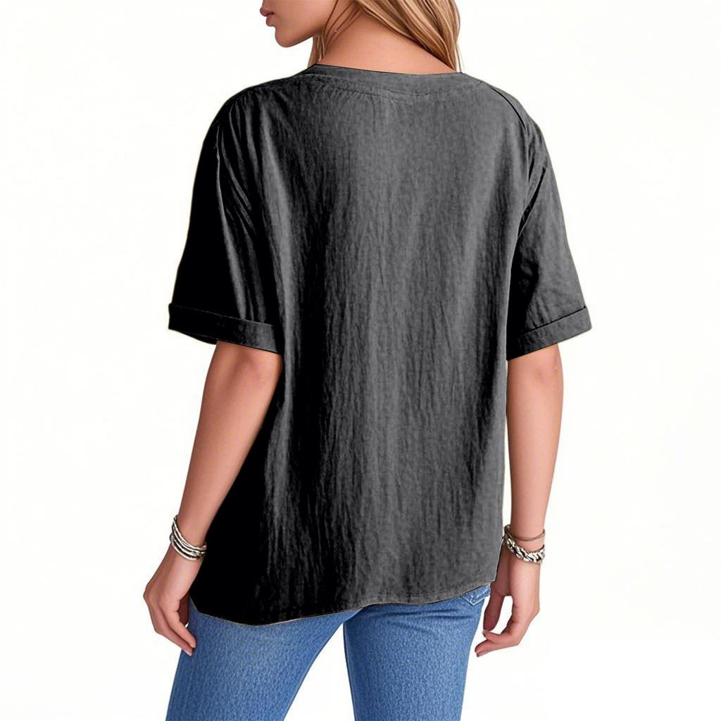 Women's Fashion Loose Casual Summer V-neck Short Sleeve T-shirt