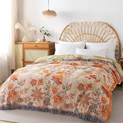 Flower Pattern Cotton Tassel Throw Blanket Double-sided Towel Quilt Sofa Cover Blanket Soft Comfortable For Home Daily Use