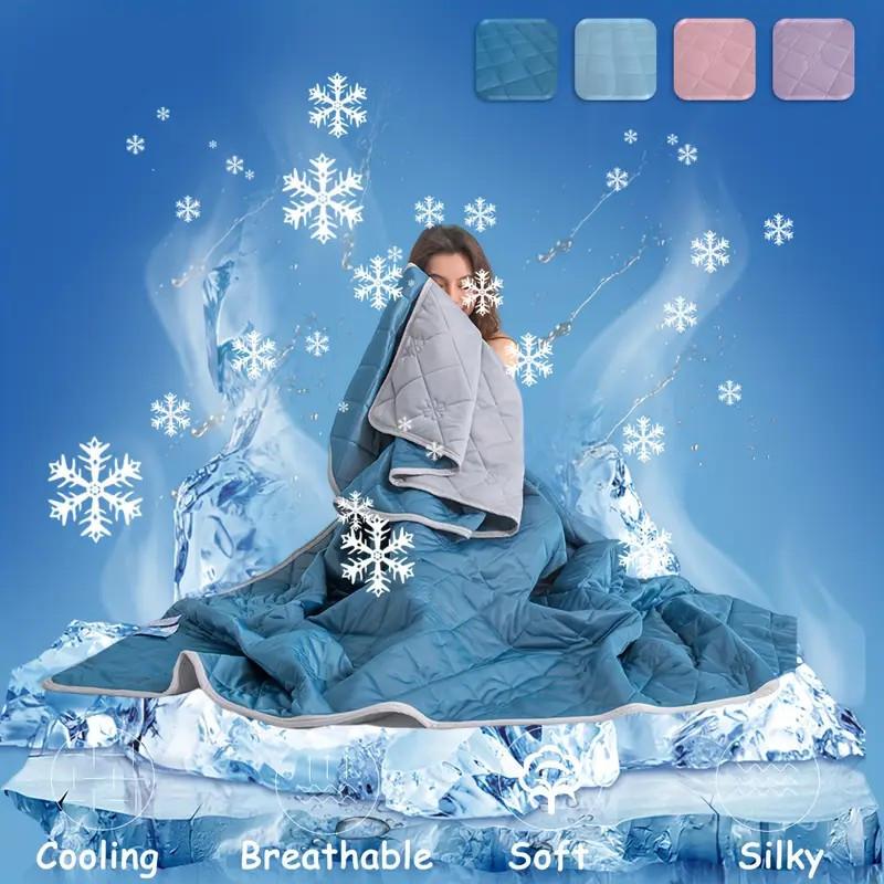 

1pc Cooling Blanket, Lightweight Breathable 100% Polyester with Reversible Geometric Design, for Hot Sleepers Night Sweats Relief & Couch Travel Use 39.37''*59.06'' озеро синий