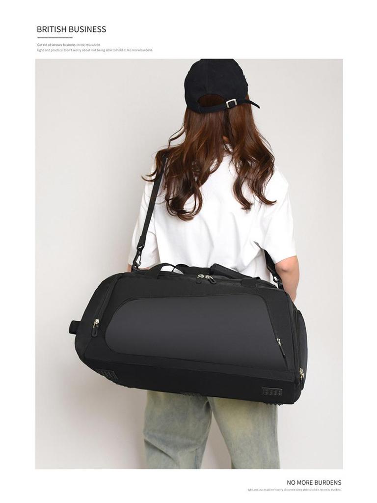 Large Capacity Gym Bag with Wet/Dry Separation, Shoe Compartment, Printed Logo, and Water-Repellent Design