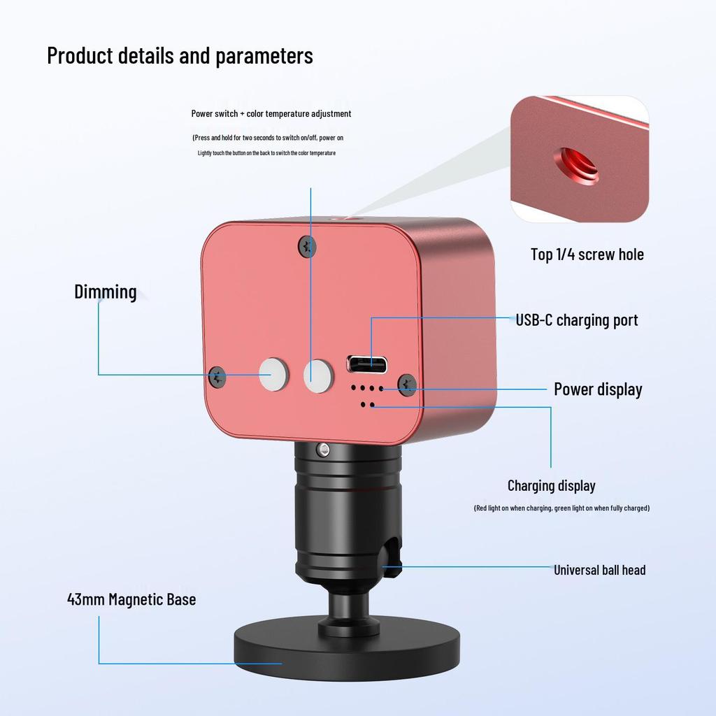 Compact Rechargeable Fill Light with Adjustable Brightness for Mobile Live Streaming and Selfies