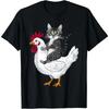 Funny Cat Riding Chicken Animal Humor Graphic Tee Farm Gift Shirt